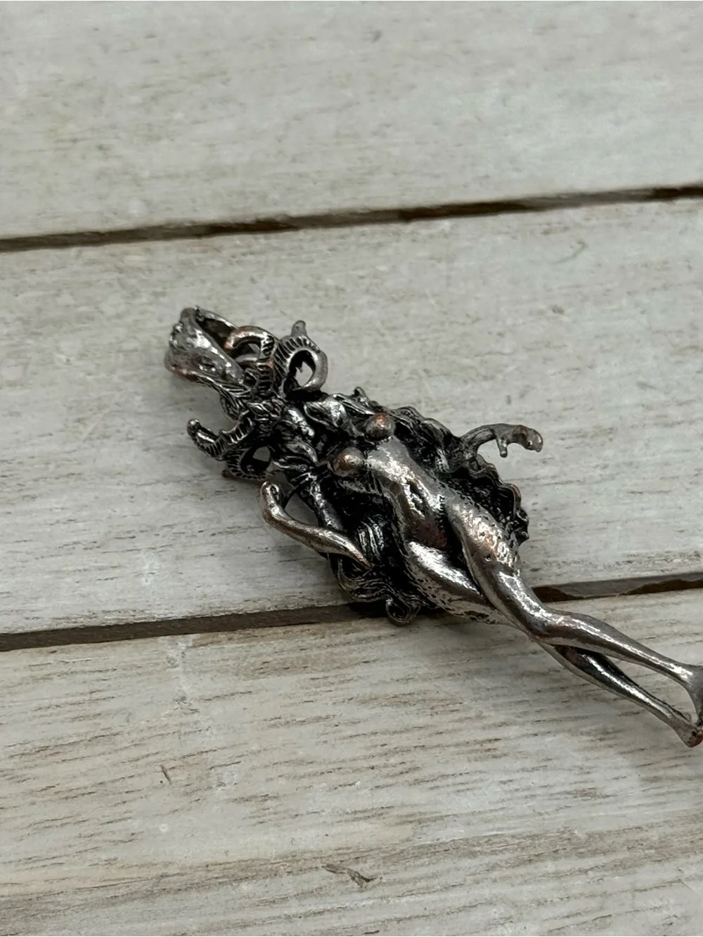 Silver-tone Mythical Creature Pendant Necklace Accent